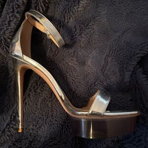 Silver platform lucite open toe stilettos